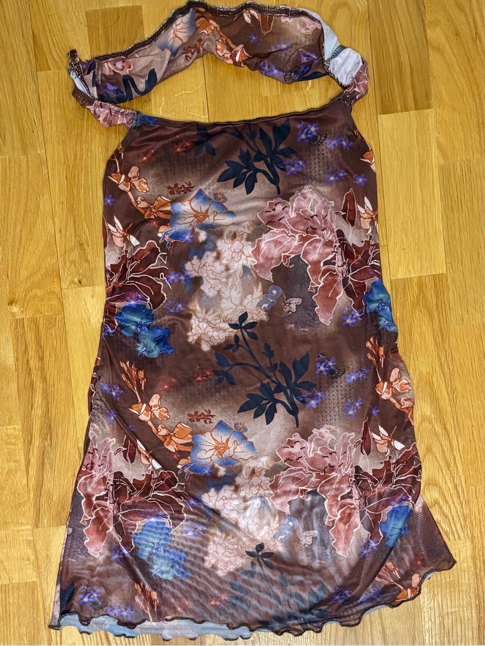 Floral Brown Halter Slip Dress Size Small